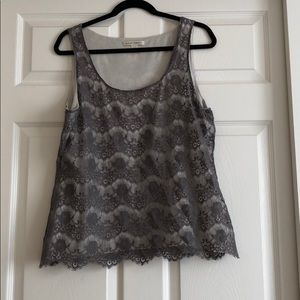 Grey lace tank with ivory lining